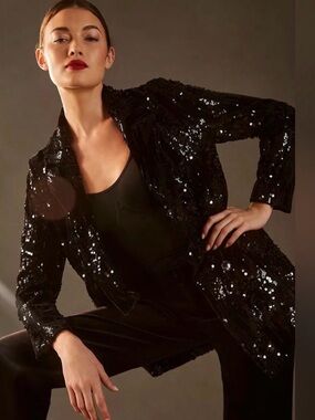 Anthropologie Hutch Black Sequin Blazer Jacket - Sparkling Evening Layer